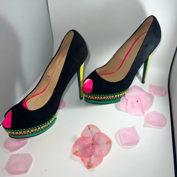 25. Scene by Shoe Dazzle Jaleen Suede & Neon colored platform heels - Picture 4 of 12